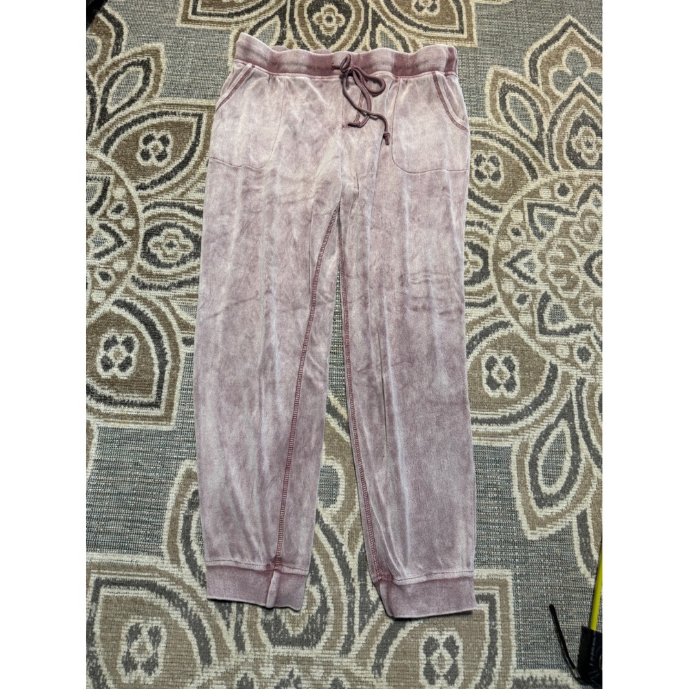 Signature Studio Womens XL Velour Joggers Mauve Purple Acid Wash Lounge Pants